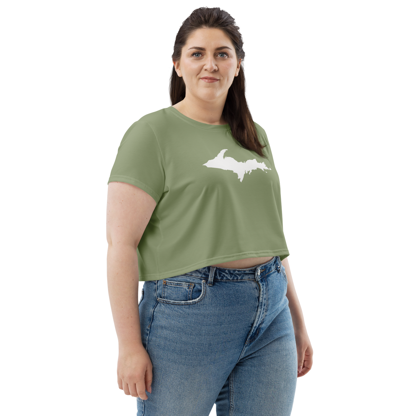 Michigan Upper Peninsula Crop Top (w/ UP Outline) | Sporty - Beachgrass Green