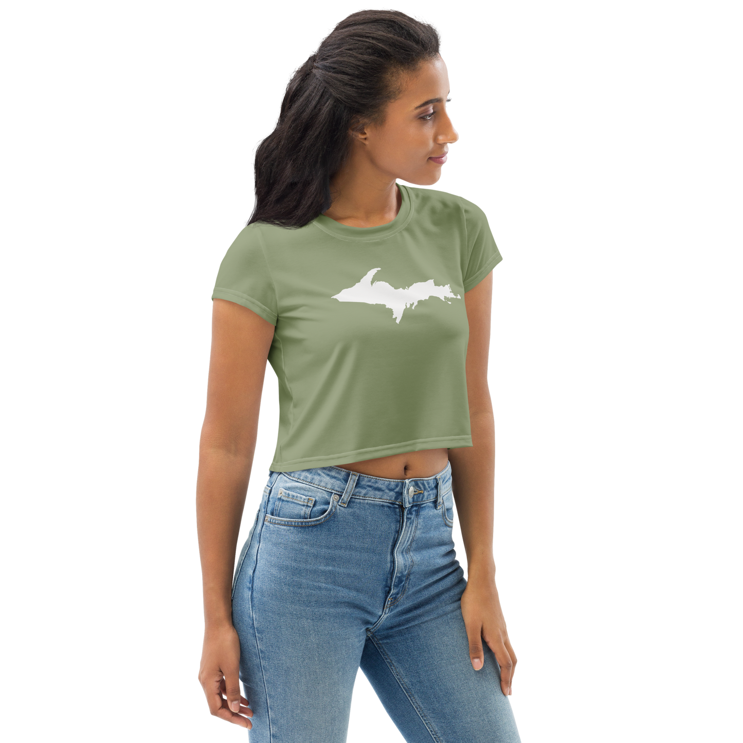 Michigan Upper Peninsula Crop Top (w/ UP Outline) | Sporty - Beachgrass Green