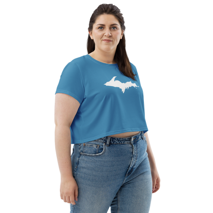 Michigan Upper Peninsula Crop Top (w/ UP Outline) | Sporty - Lake Michigan Blue