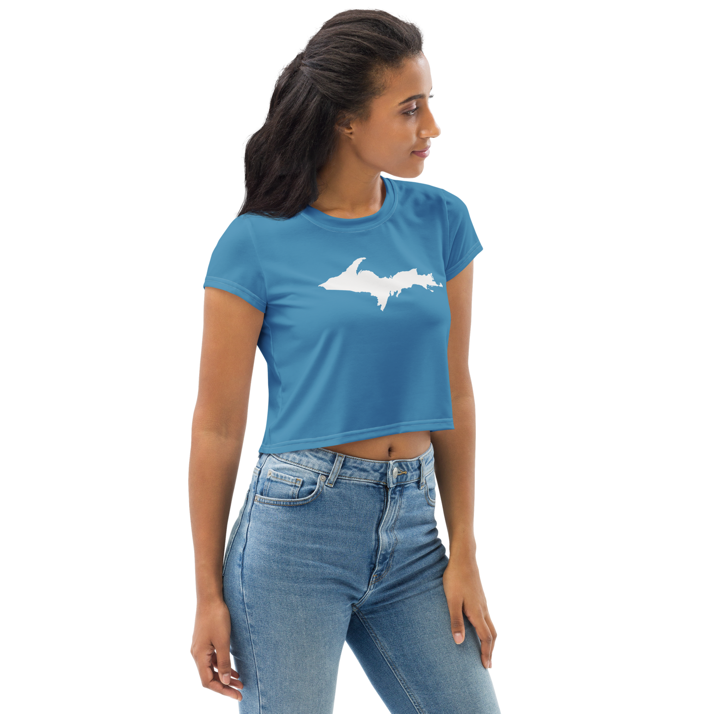 Michigan Upper Peninsula Crop Top (w/ UP Outline) | Sporty - Lake Michigan Blue