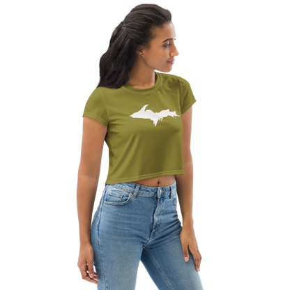 Michigan Upper Peninsula Crop Top (w/ UP Outline) | Sporty - Scrub Gold