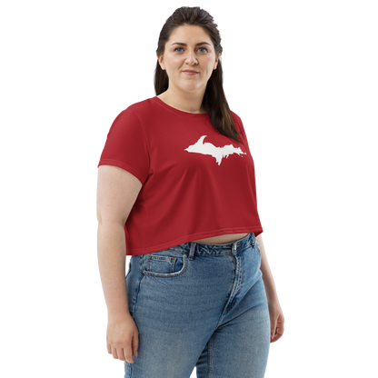 Michigan Upper Peninsula Crop Top (w/ UP Outline) | Sporty - Thimbleberry Red