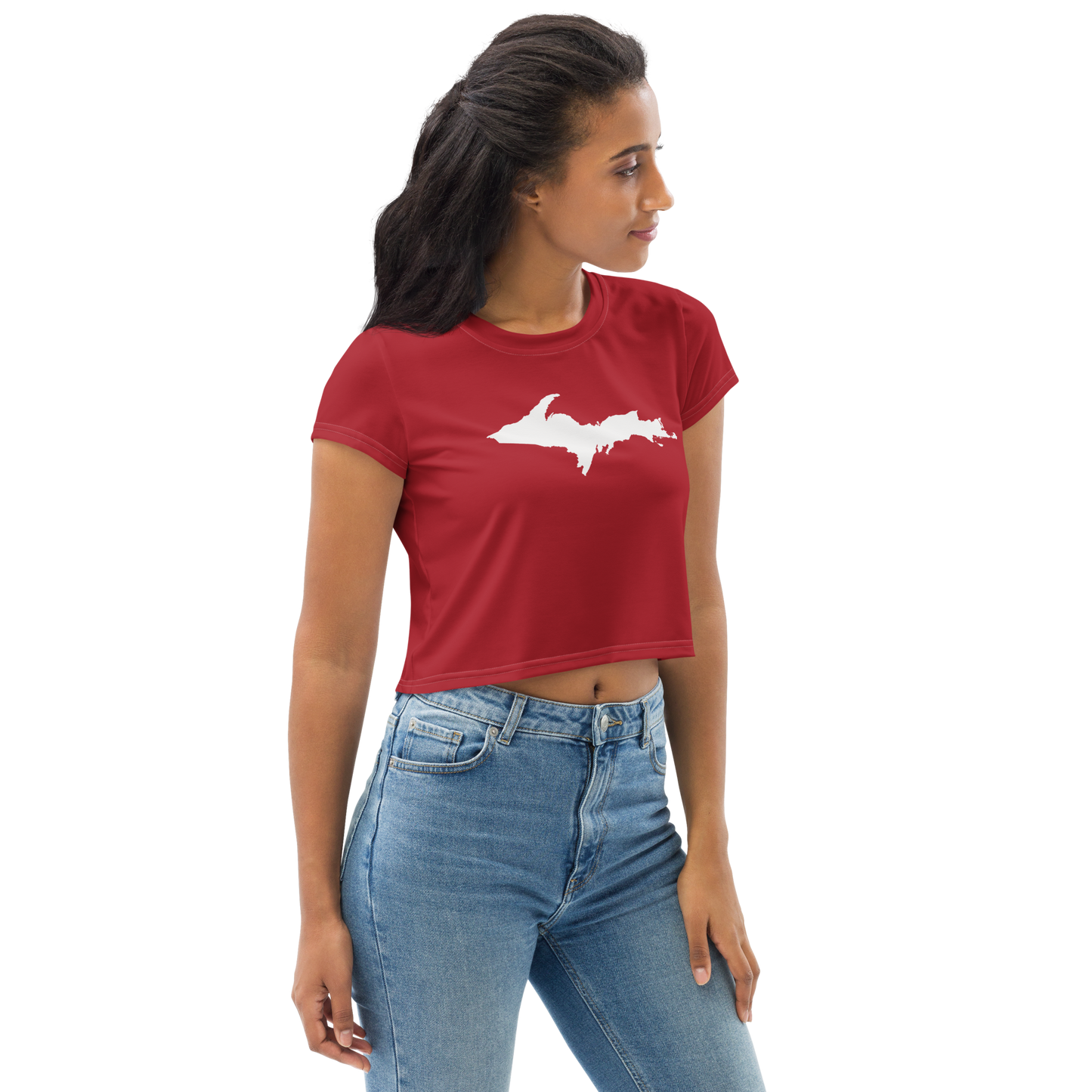 Michigan Upper Peninsula Crop Top (w/ UP Outline) | Sporty - Thimbleberry Red