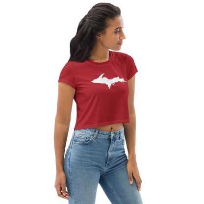 Michigan Upper Peninsula Crop Top (w/ UP Outline) | Sporty - Thimbleberry Red