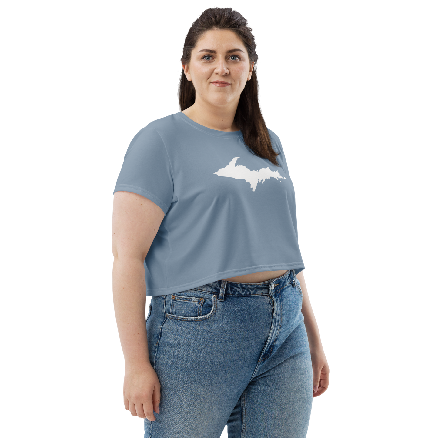 Michigan Upper Peninsula Crop Top (w/ UP Outline) | Sporty - B-24 Grey