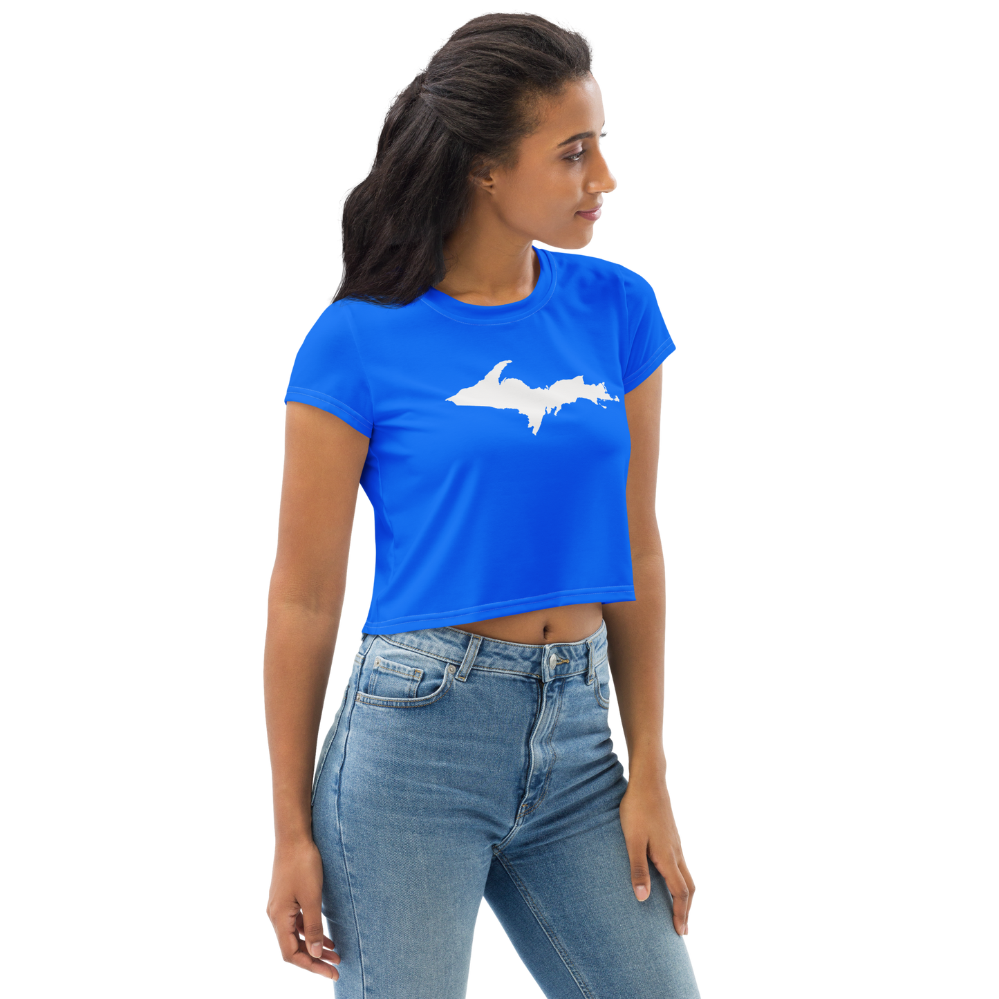 Michigan Upper Peninsula Crop Top (w/ UP Outline) | Sporty - Motor Town Blue