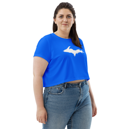 Michigan Upper Peninsula Crop Top (w/ UP Outline) | Sporty - Motor Town Blue