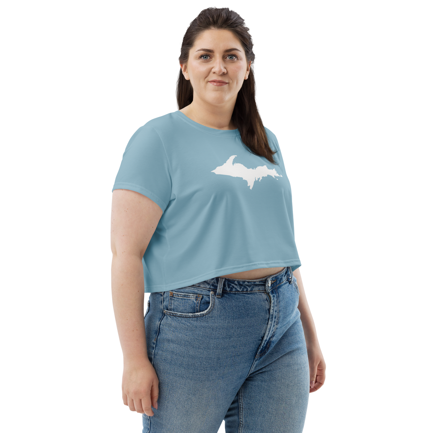 Michigan Upper Peninsula Crop Top (w/ UP Outline) | Sporty - Opal Blue