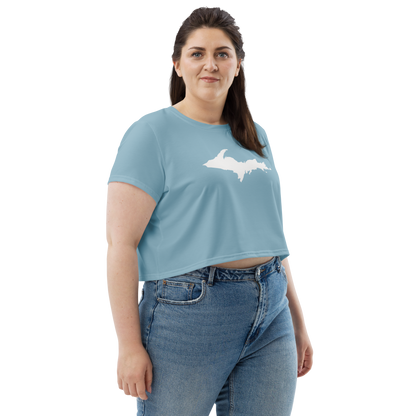 Michigan Upper Peninsula Crop Top (w/ UP Outline) | Sporty - Opal Blue