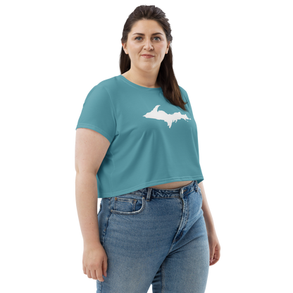 Michigan Upper Peninsula Crop Top (w/ UP Outline) | Sporty - Lake Huron Blue