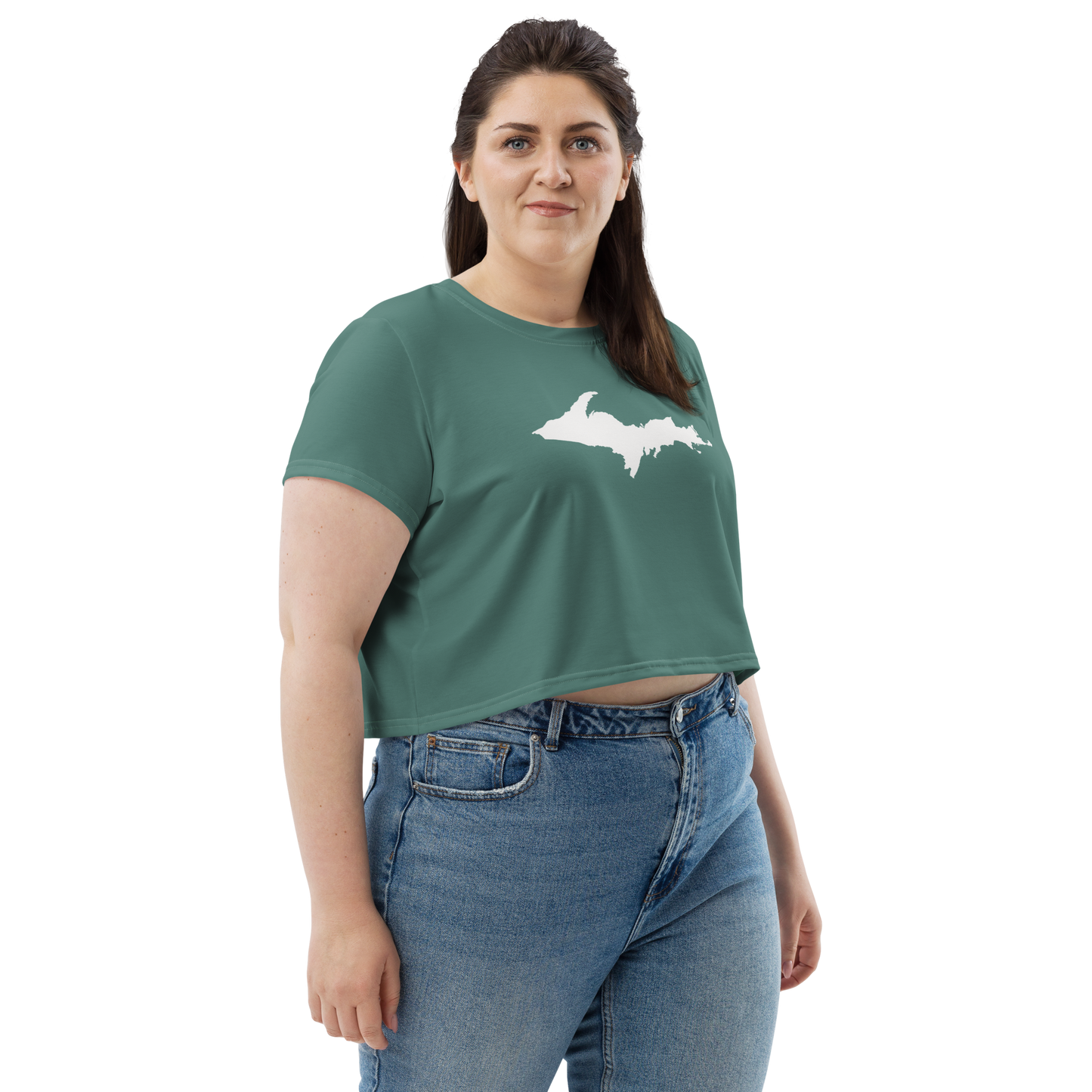 Michigan Upper Peninsula Crop Top (w/ UP Outline) | Sporty - Copper Green