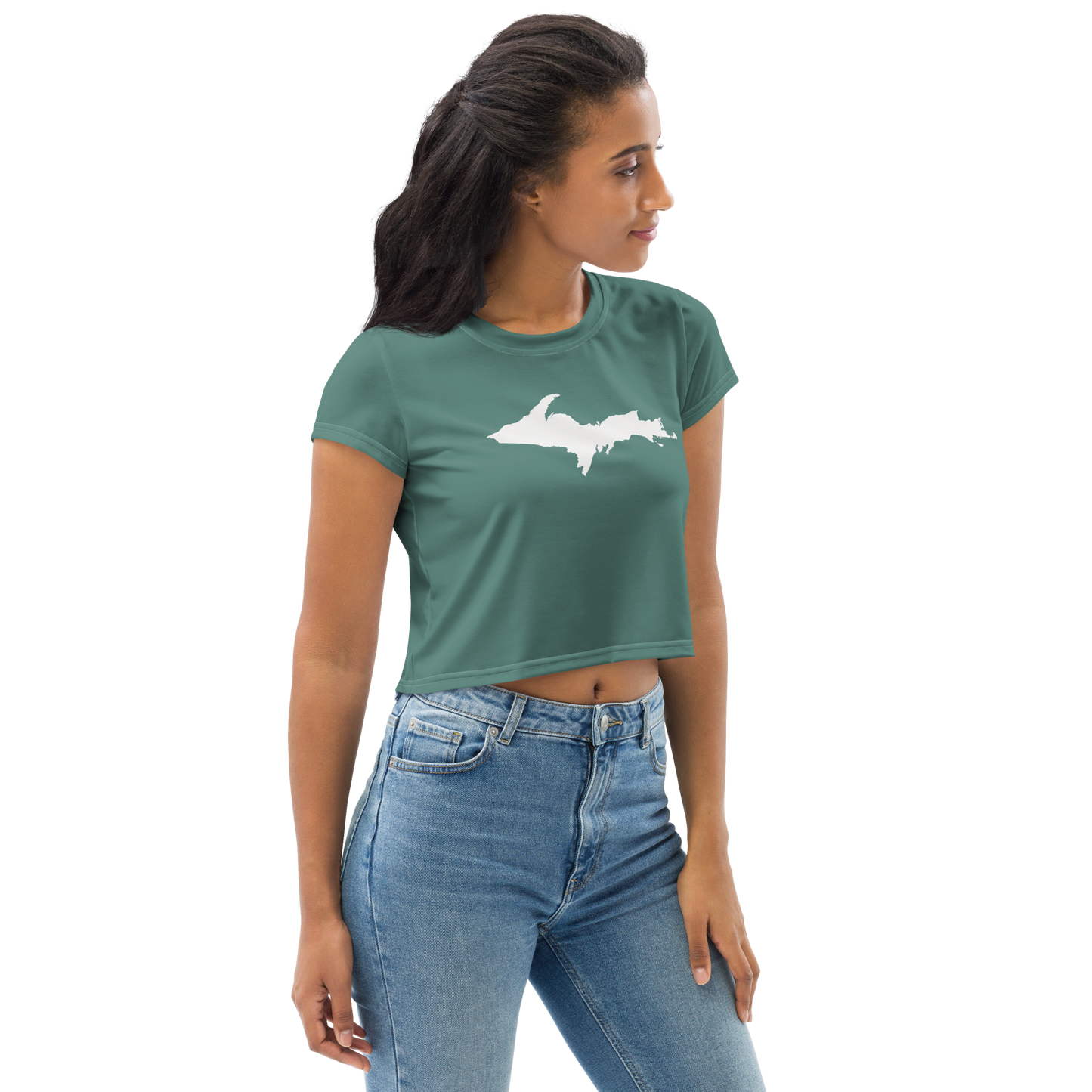 Michigan Upper Peninsula Crop Top (w/ UP Outline) | Sporty - Copper Green