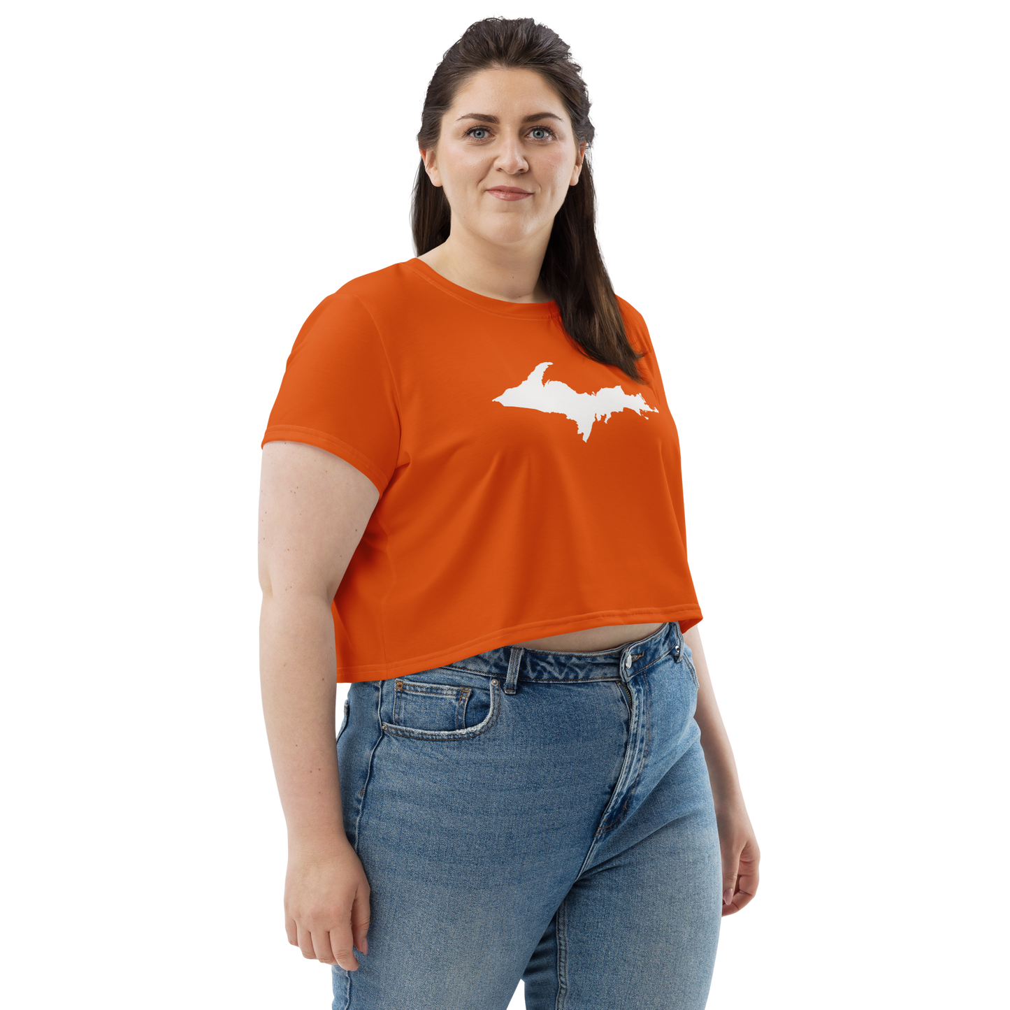 Michigan Upper Peninsula Crop Top (w/ UP Outline) | Sporty - Maple Leaf Orange