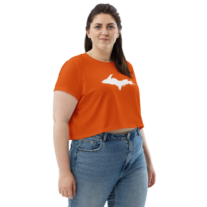 Michigan Upper Peninsula Crop Top (w/ UP Outline) | Sporty - Maple Leaf Orange