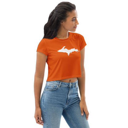 Michigan Upper Peninsula Crop Top (w/ UP Outline) | Sporty - Maple Leaf Orange