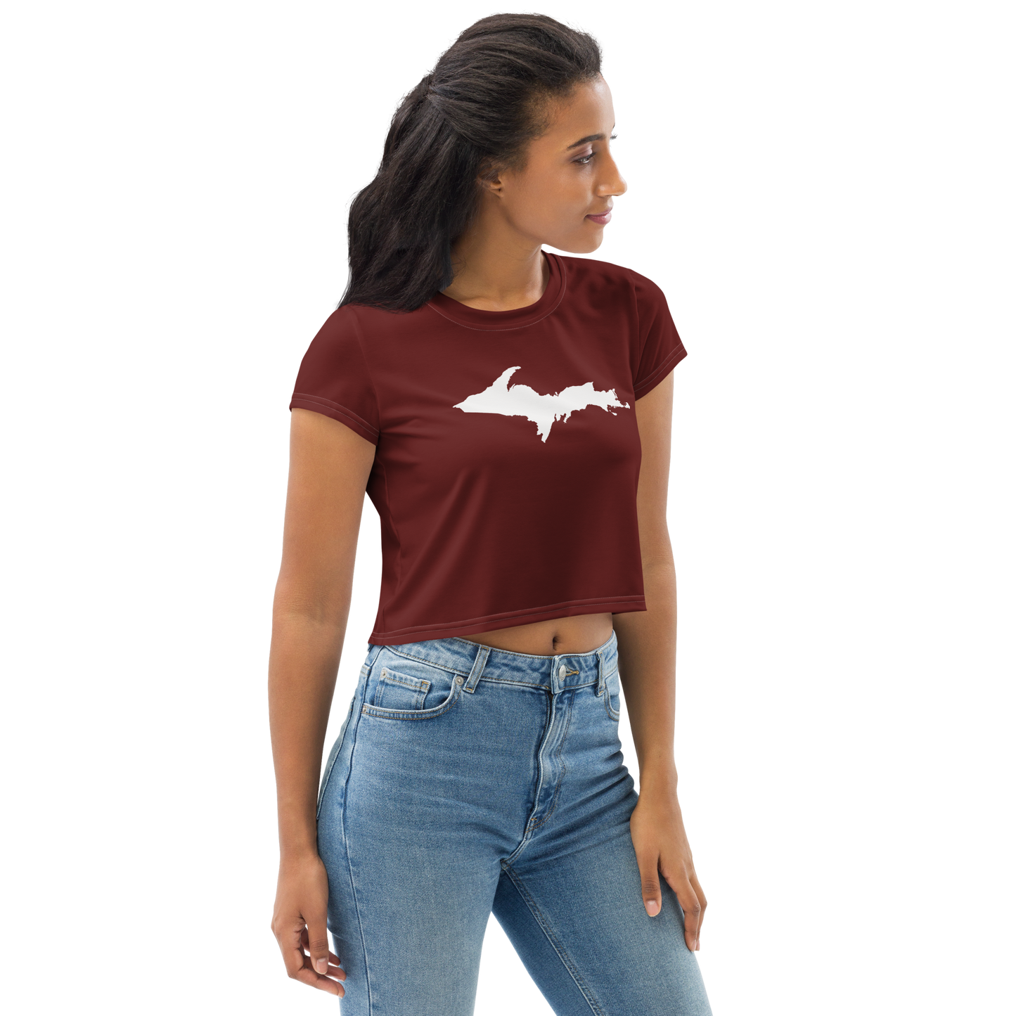 Michigan Upper Peninsula Crop Top (w/ UP Outline) | Sporty - Cherrywood Color