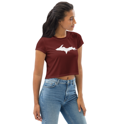 Michigan Upper Peninsula Crop Top (w/ UP Outline) | Sporty - Cherrywood Color