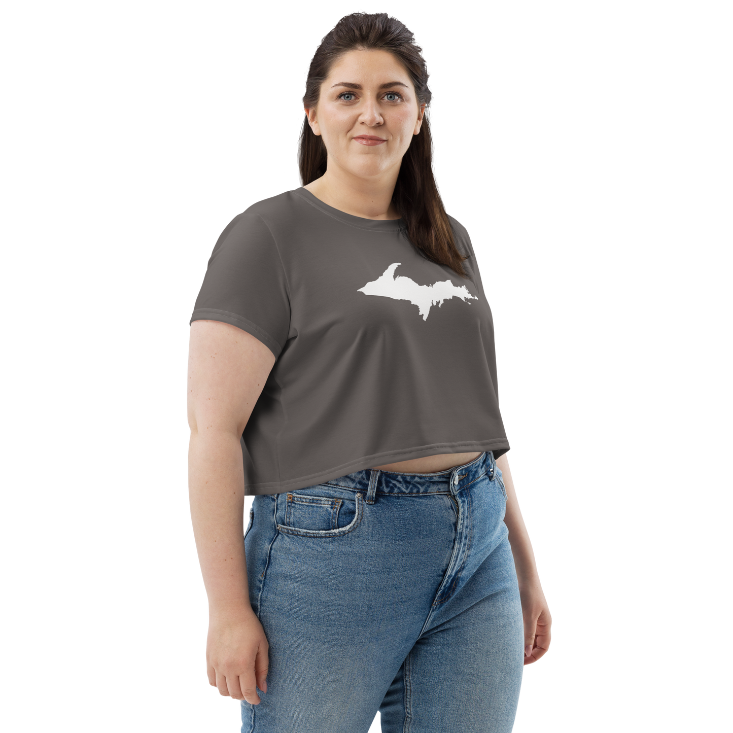 Michigan Upper Peninsula Crop Top (w/ UP Outline) | Sporty - Warren Tank Grey