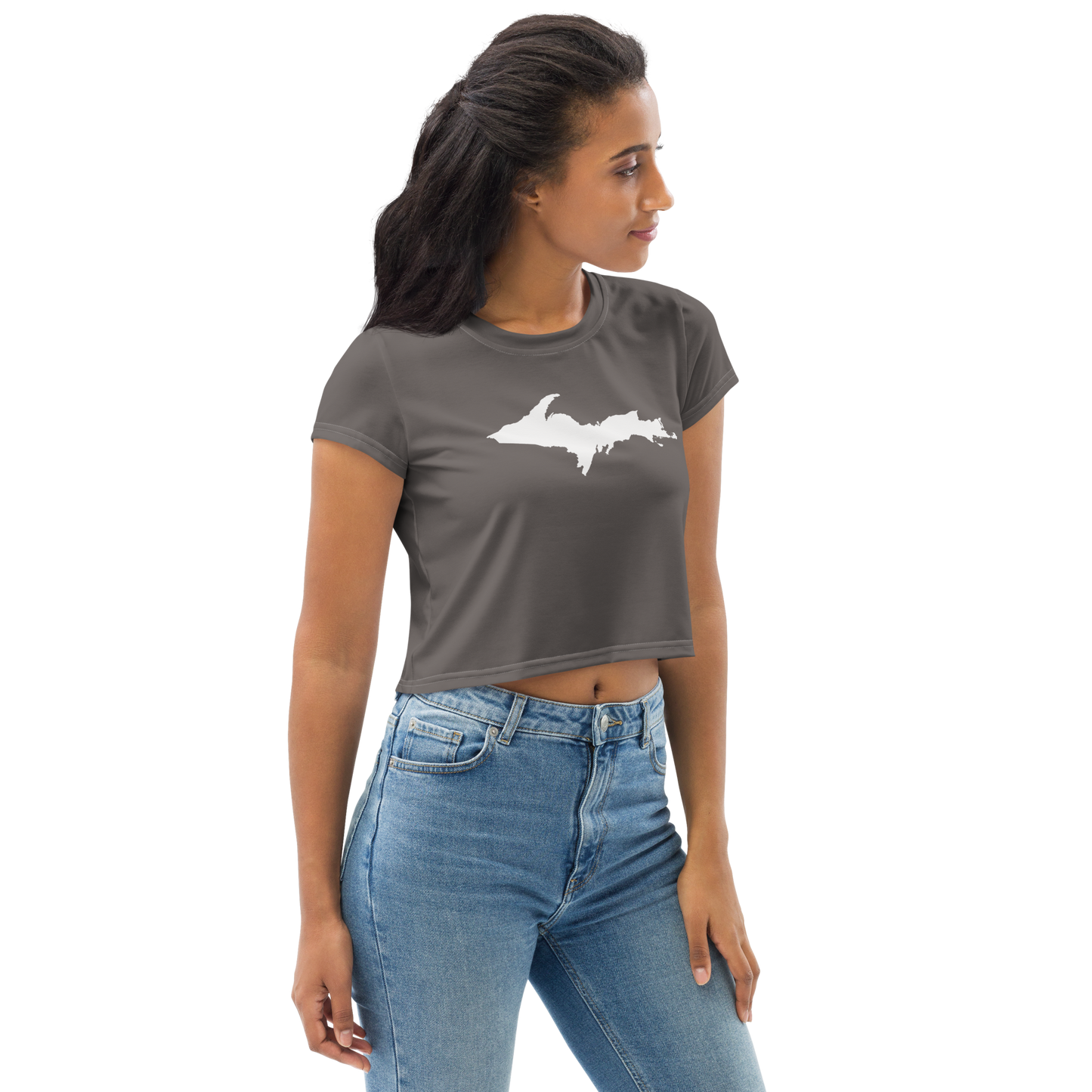 Michigan Upper Peninsula Crop Top (w/ UP Outline) | Sporty - Warren Tank Grey