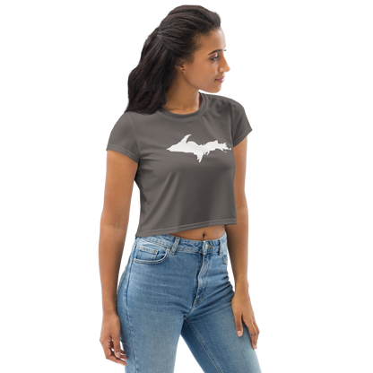 Michigan Upper Peninsula Crop Top (w/ UP Outline) | Sporty - Warren Tank Grey