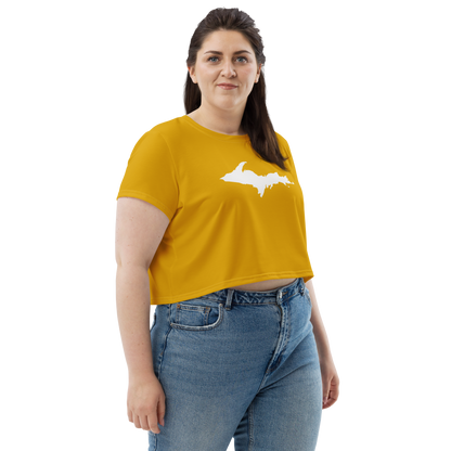 Michigan Upper Peninsula Crop Top (w/ UP Outline) | Sporty - Gold