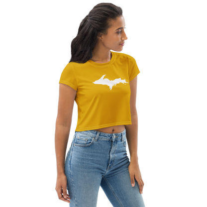 Michigan Upper Peninsula Crop Top (w/ UP Outline) | Sporty - Gold