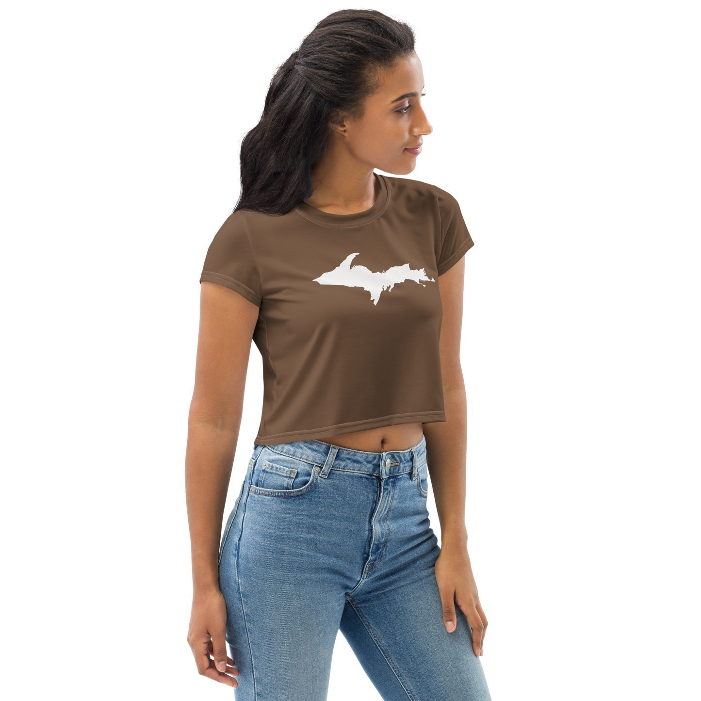 Michigan Upper Peninsula Crop Top (w/ UP Outline) | Sporty - Coffee Color