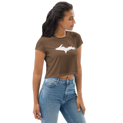 Michigan Upper Peninsula Crop Top (w/ UP Outline) | Sporty - Coffee Color