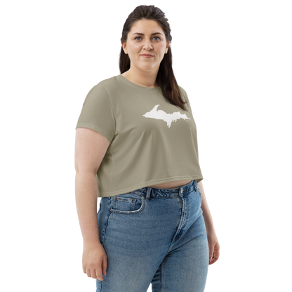 Michigan Upper Peninsula Crop Top (w/ UP Outline) | Sporty - Petoskey Stone Beige