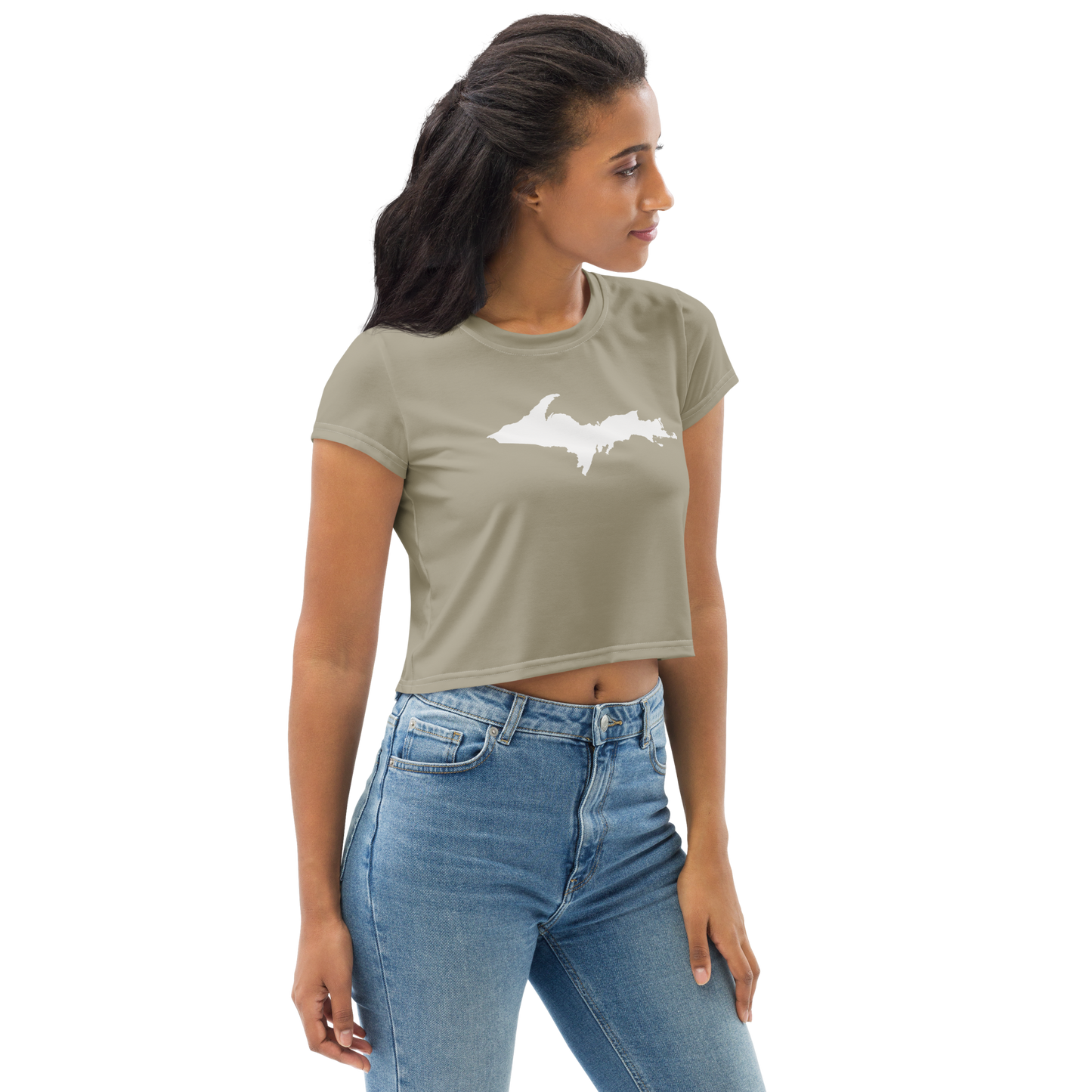 Michigan Upper Peninsula Crop Top (w/ UP Outline) | Sporty - Petoskey Stone Beige