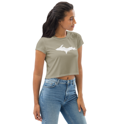 Michigan Upper Peninsula Crop Top (w/ UP Outline) | Sporty - Petoskey Stone Beige