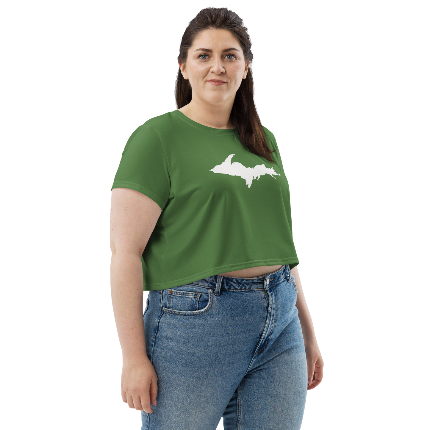 Michigan Upper Peninsula Crop Top (w/ UP Outline) | Sporty - Pine Green