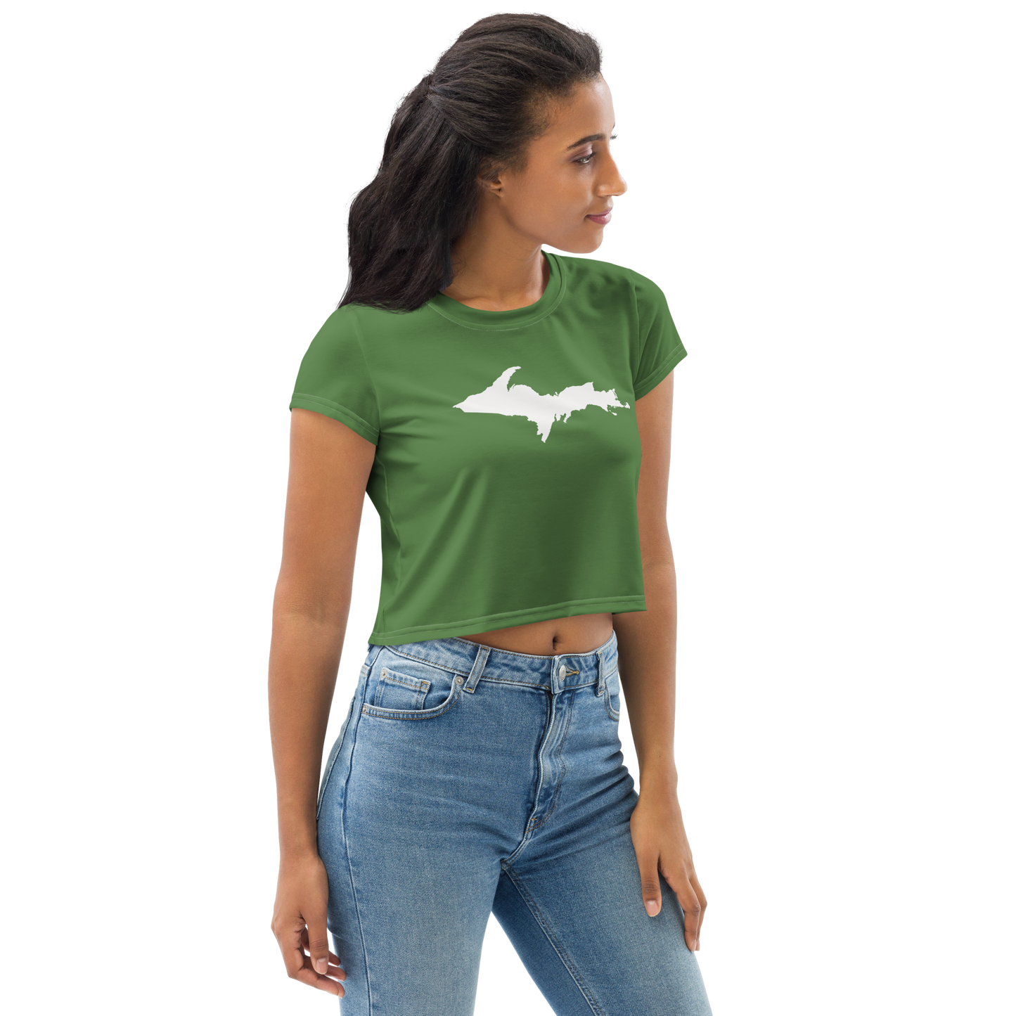 Michigan Upper Peninsula Crop Top (w/ UP Outline) | Sporty - Pine Green