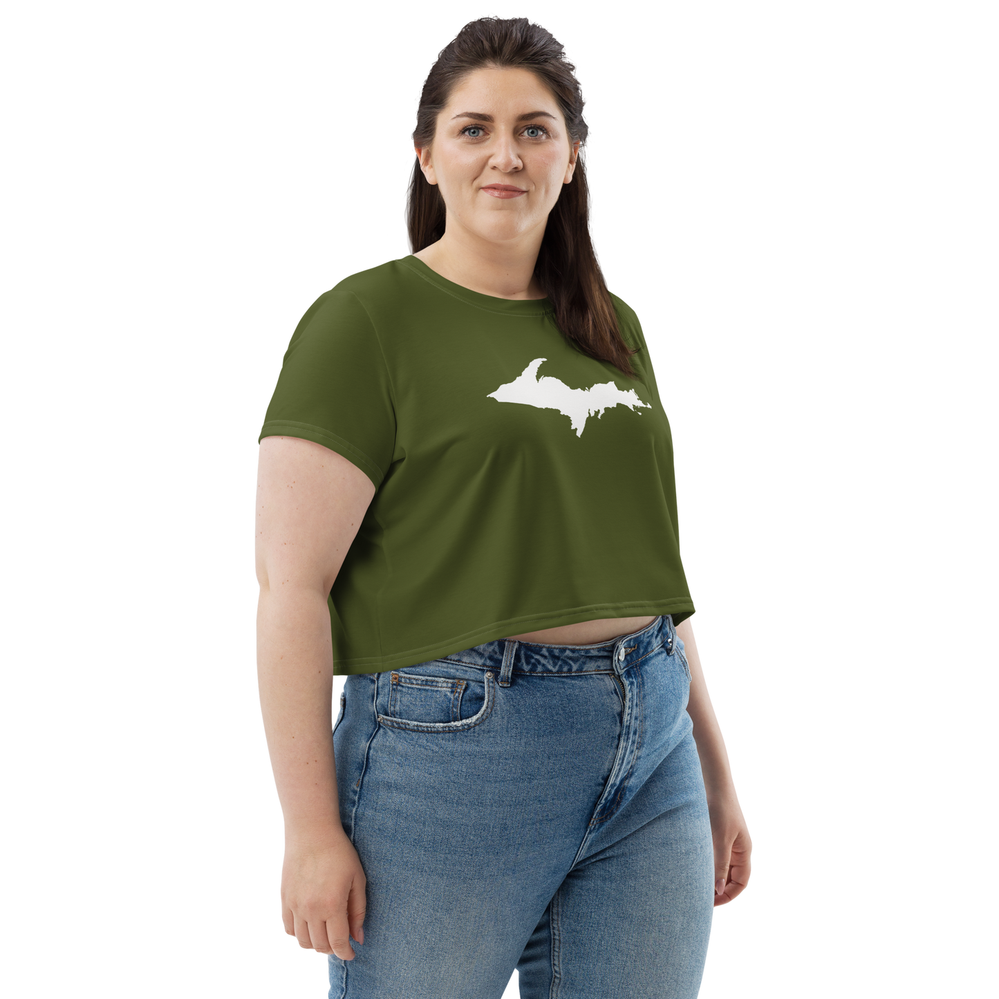 Michigan Upper Peninsula Crop Top (w/ UP Outline) | Sporty - Army Green