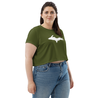 Michigan Upper Peninsula Crop Top (w/ UP Outline) | Sporty - Army Green