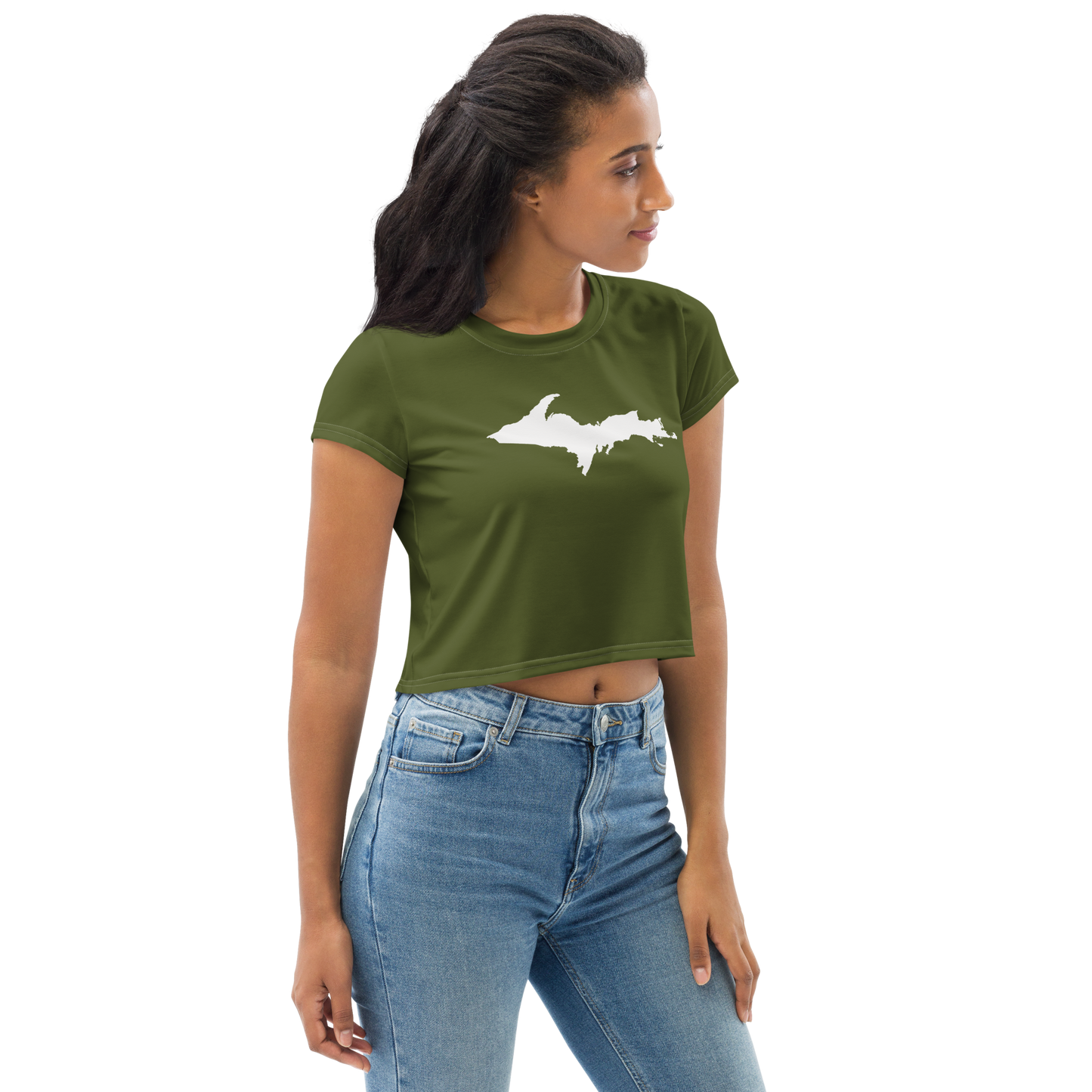 Michigan Upper Peninsula Crop Top (w/ UP Outline) | Sporty - Army Green