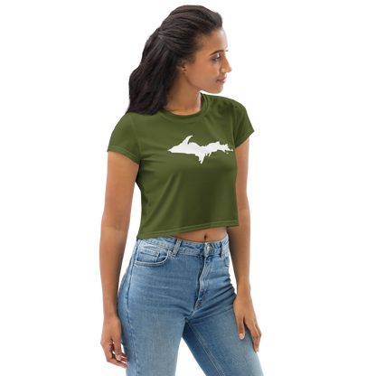 Michigan Upper Peninsula Crop Top (w/ UP Outline) | Sporty - Army Green