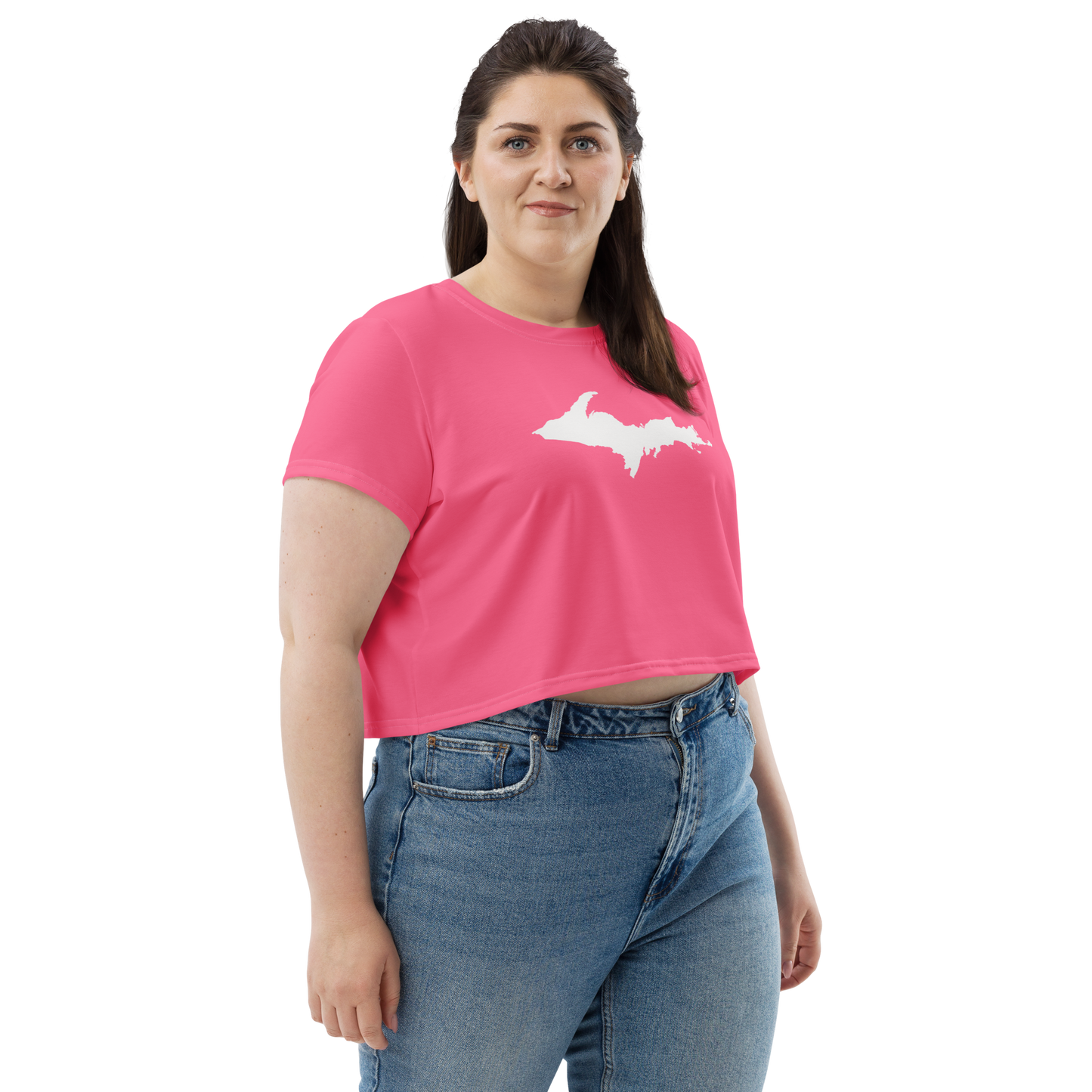 Michigan Upper Peninsula Crop Top (w/ UP Outline) | Sporty - Rhodochrosite Pink