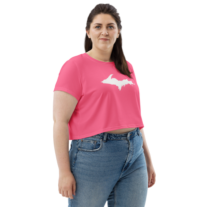 Michigan Upper Peninsula Crop Top (w/ UP Outline) | Sporty - Rhodochrosite Pink