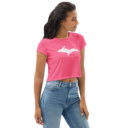 Michigan Upper Peninsula Crop Top (w/ UP Outline) | Sporty - Rhodochrosite Pink