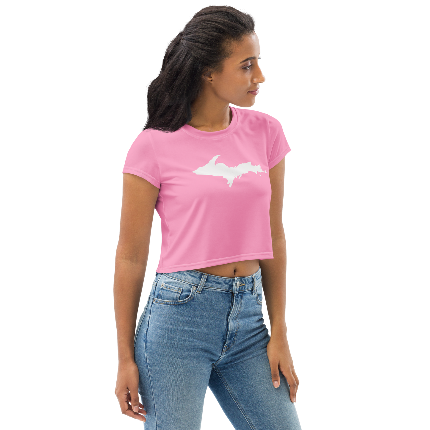 Michigan Upper Peninsula Crop Top (w/ UP Outline) | Sporty - '67 Caddie Pink