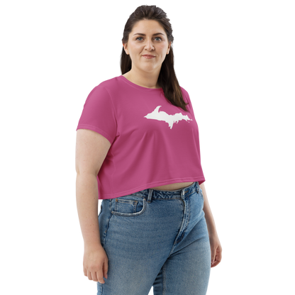 Michigan Upper Peninsula Crop Top (w/ UP Outline) | Sporty - Apple Blossom Pink