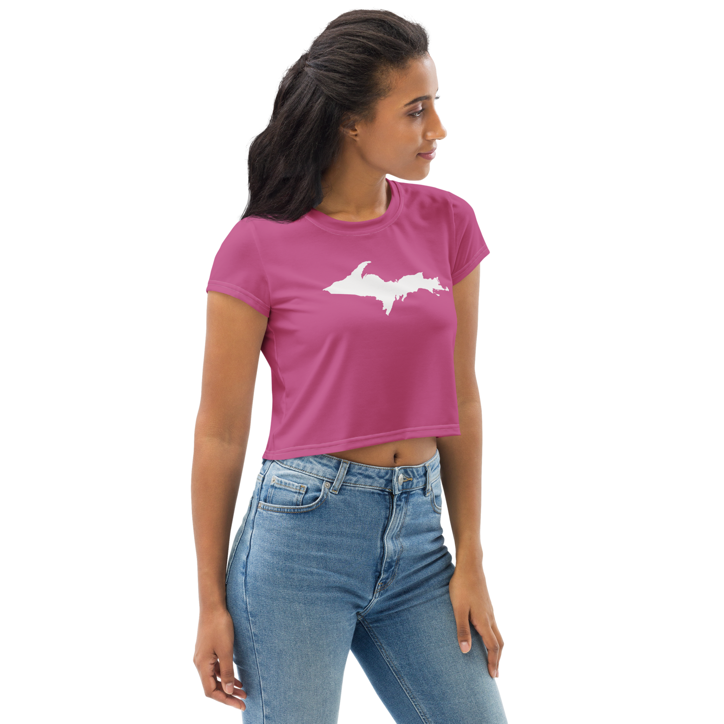 Michigan Upper Peninsula Crop Top (w/ UP Outline) | Sporty - Apple Blossom Pink