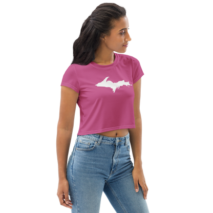 Michigan Upper Peninsula Crop Top (w/ UP Outline) | Sporty - Apple Blossom Pink