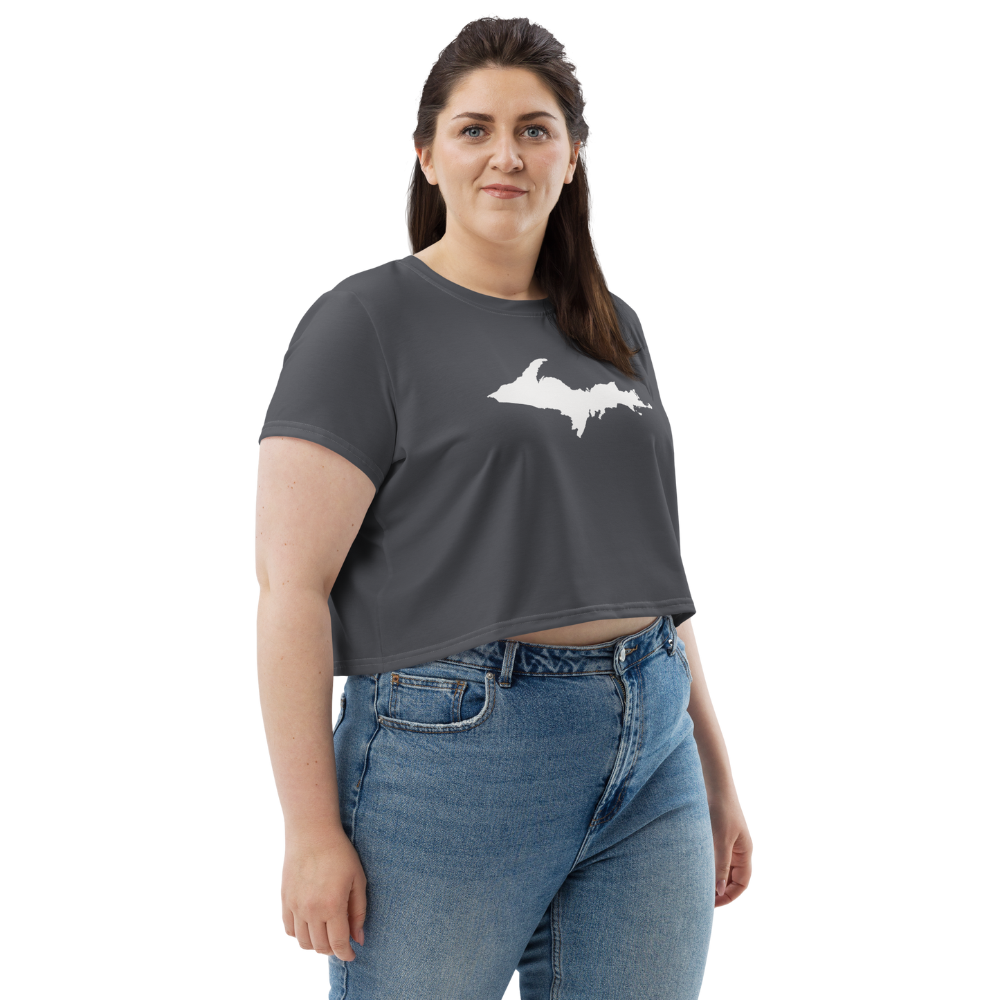 Michigan Upper Peninsula Crop Top (w/ UP Outline) | Sporty - Iron Ore Grey