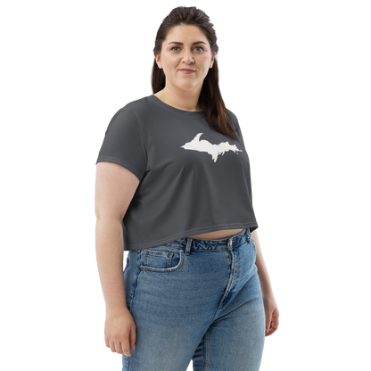 Michigan Upper Peninsula Crop Top (w/ UP Outline) | Sporty - Iron Ore Grey