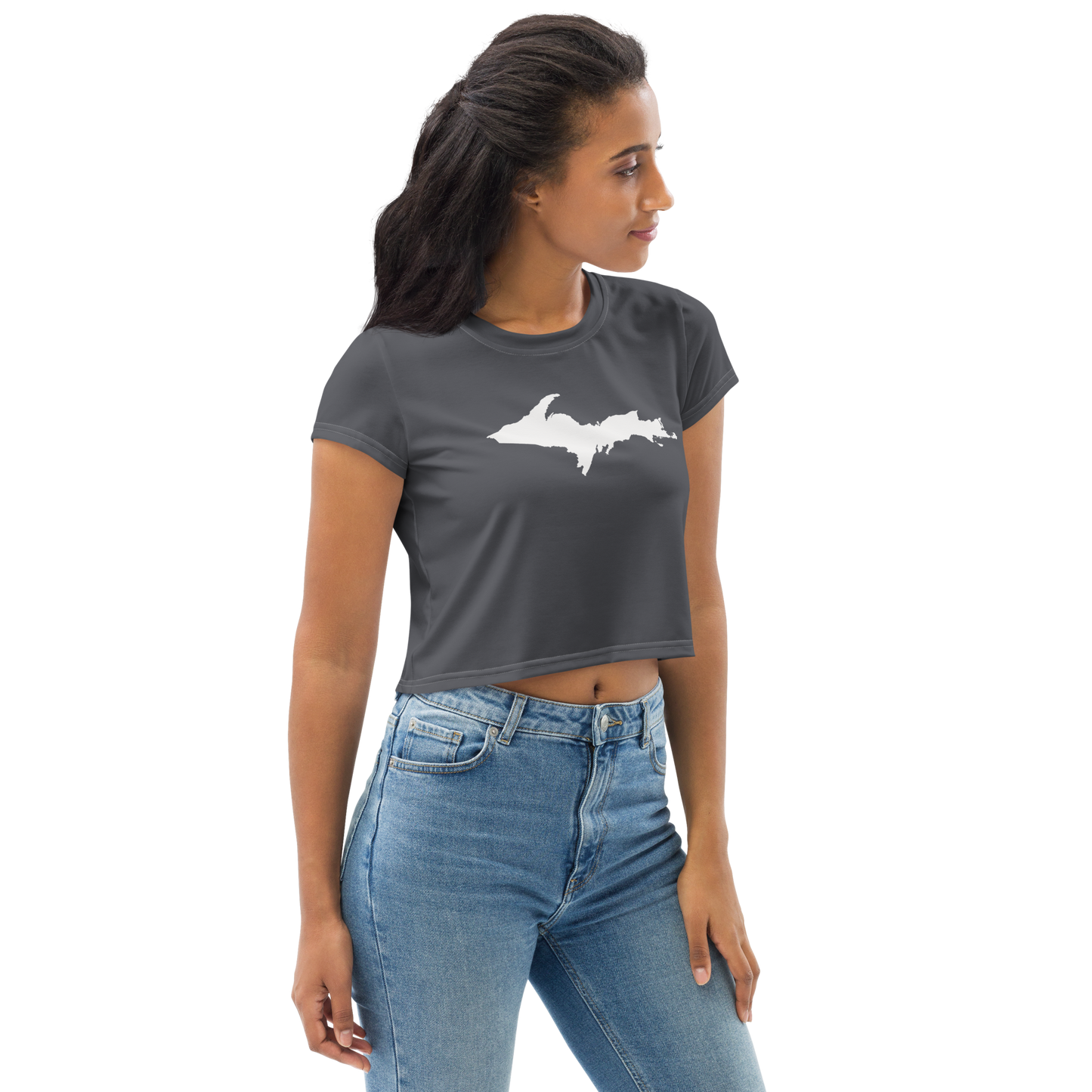 Michigan Upper Peninsula Crop Top (w/ UP Outline) | Sporty - Iron Ore Grey