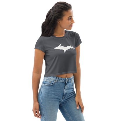 Michigan Upper Peninsula Crop Top (w/ UP Outline) | Sporty - Iron Ore Grey