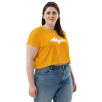 Michigan Upper Peninsula Crop Top (w/ UP Outline) | Sporty - Birch Leaf Orange