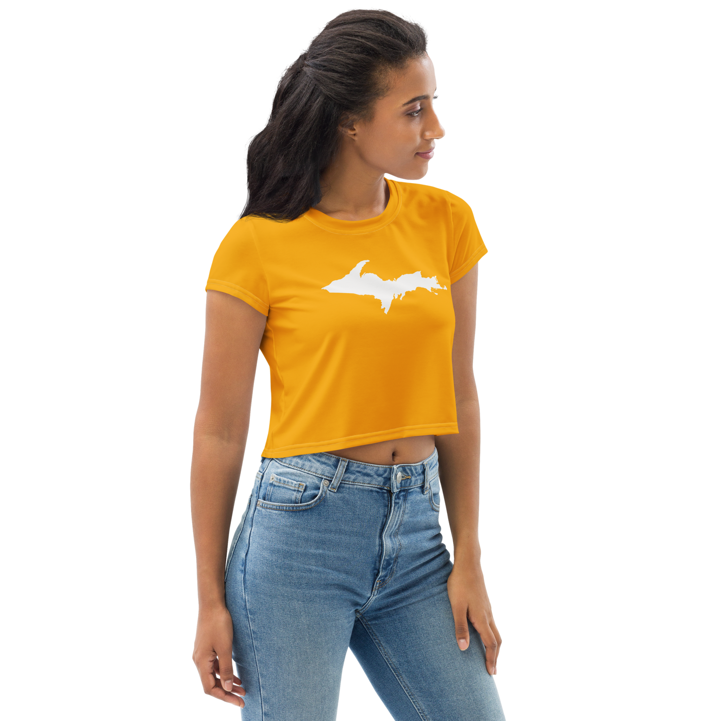 Michigan Upper Peninsula Crop Top (w/ UP Outline) | Sporty - Birch Leaf Orange